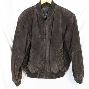 Croft & Barrow Suede Leather Bomber Jacket Quilted Lining Brown Y2K Full Zip  M